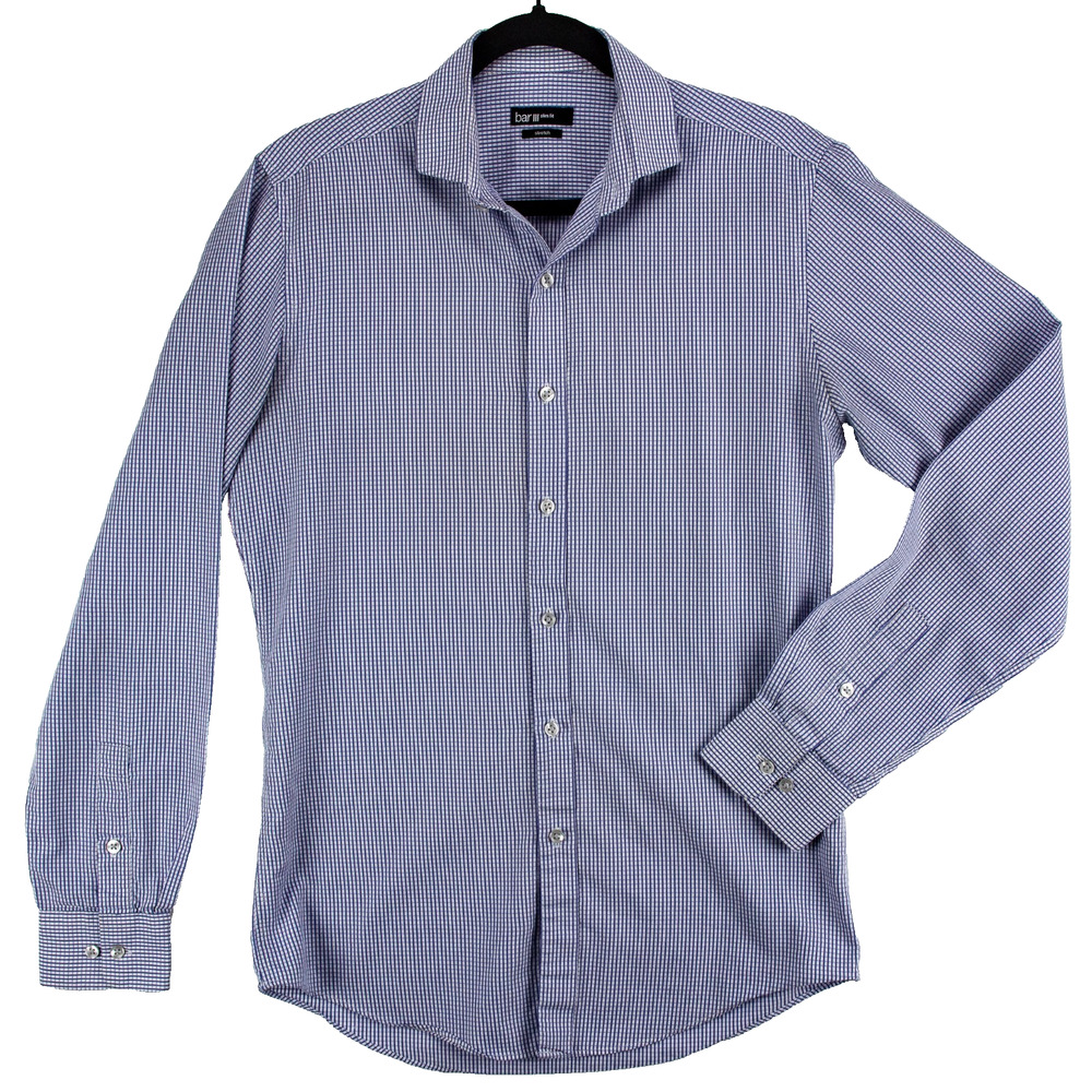 Slim Fit Stretch Dress Shirt Men’s 15 34/35 Blue Micro Check Workwear | Bar III